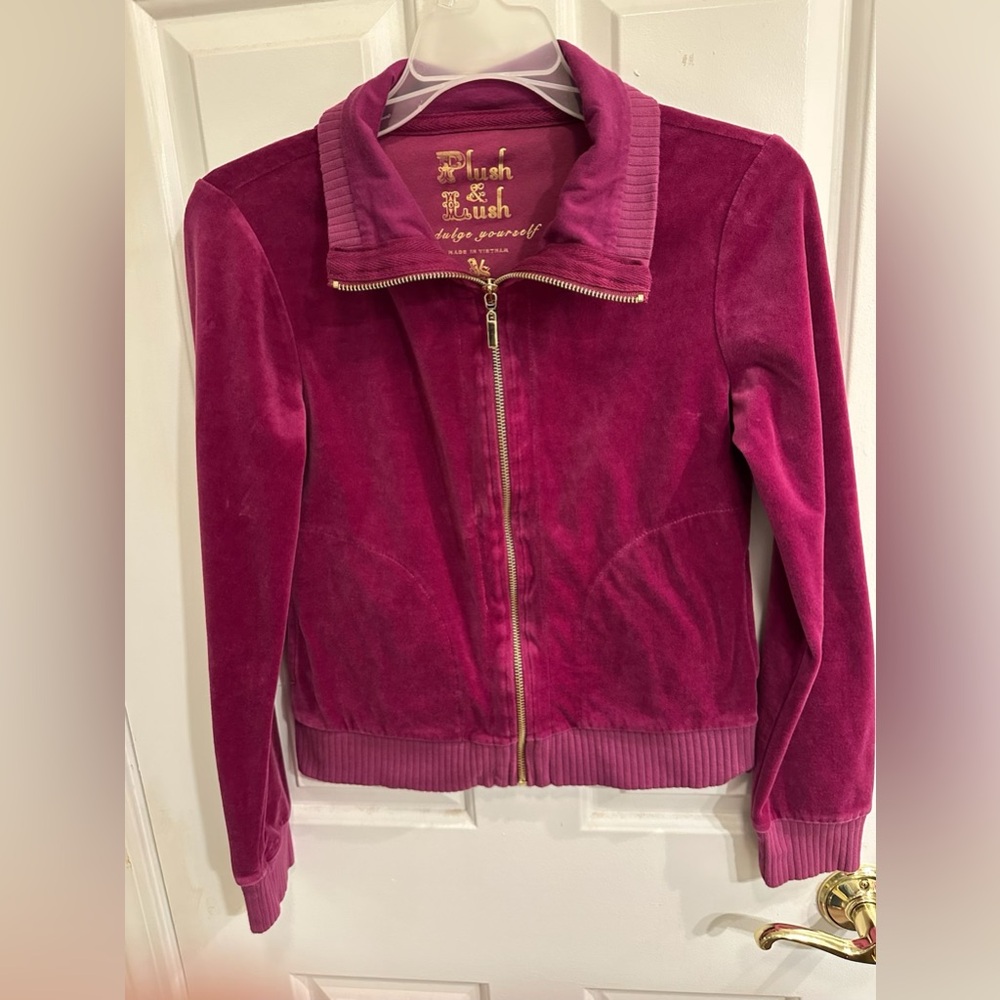 Victoria’s Secret Velour full zip hoodie maroon pink hoodie Plush & Lush Y2K era